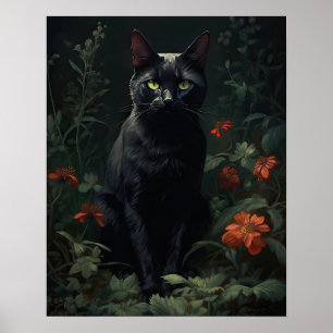 Dark Cottagecore Black Cat Art Print Poster