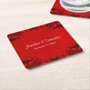 Dark Crimson Rode Bloemen Gothic Vierkante Papier Kartonnen Onderzetter