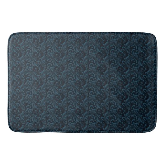 Dark Damask Blue Black Swirl Masculine Pattern Badmat (Voorkant)