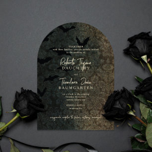 Dark Damask Romance Halloween bruiloft uitnodiging