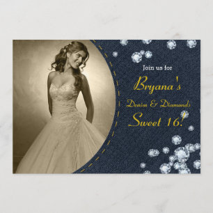 Dark Denim & Diamonds Foto Birthday Invitation Kaart