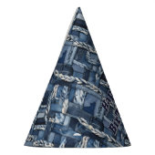 Dark Distressed Denim Patchwork And Braids Feesthoedjes (Links)