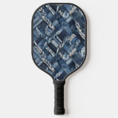 Dark Distressed Denim Patchwork And Braids Pickleball Paddle (Voorkant)