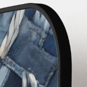 Dark Distressed Denim Patchwork And Braids Pickleball Paddle (Links Detail)