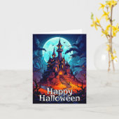 Dark Eerie Haunted House | Happy Halloween Kaart (Gele Bloem)