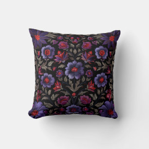 Dark Elegance: Black and Purple Floral Pattern Kussen