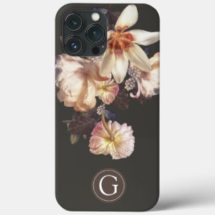 Dark Elegance Floral Personalized Monogram iPhone 13 Pro Max Hoesje