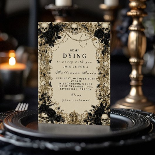 Dark Elegance Skull en Rozen Halloween Celebratio Kaart