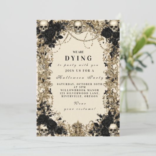 Dark Elegance Skull en Rozen Halloween Celebratio Kaart (Staand voorkant)