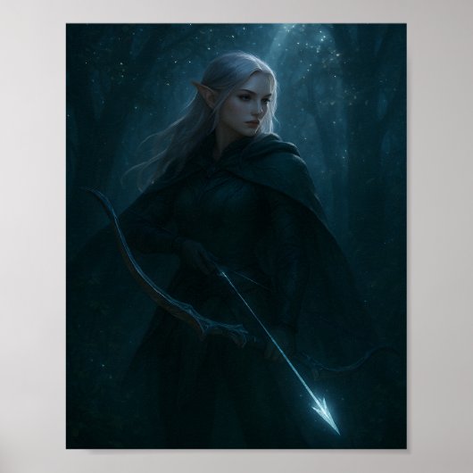 Dark Elf Archer Fantasy Art – Mystical Forest Poster (Voorkant)