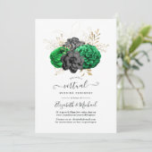 Dark Emerald en Gold Floral Virtual Wedding Kaart (Staand voorkant)