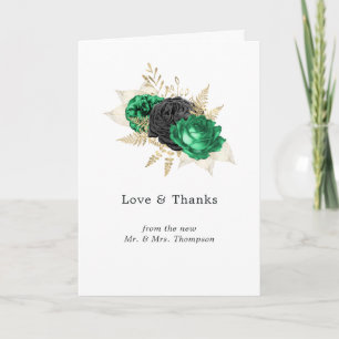 Dark Emerald en Gold Floral Wedding Foto Bedankkaart
