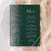 Dark Emerald Green Silver Glitter Wedding Menu