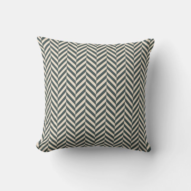 Dark Emerald Ivory Herringbone Geometric Pattern Kussen (Voorkant)