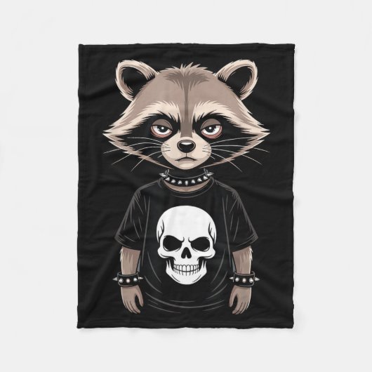Dark Emo Raccoon With Skull Punk Style Alternative Fleece Deken (Voorkant)