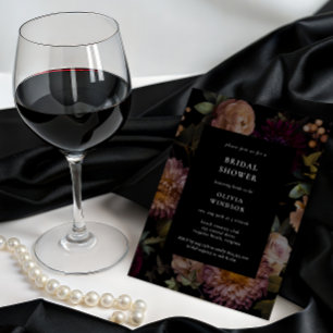 Dark en Moody Gothic Black Floral Vrijgezellenfees Kaart