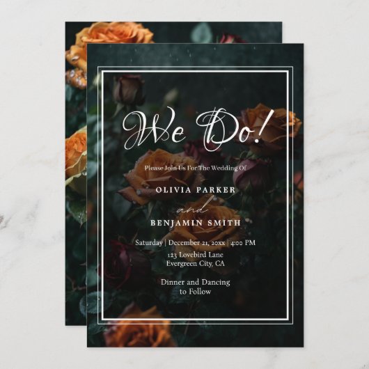 Dark en Moody Gothic Romantische Rozen Bruiloft Kaart (Voorkant / Achterkant)