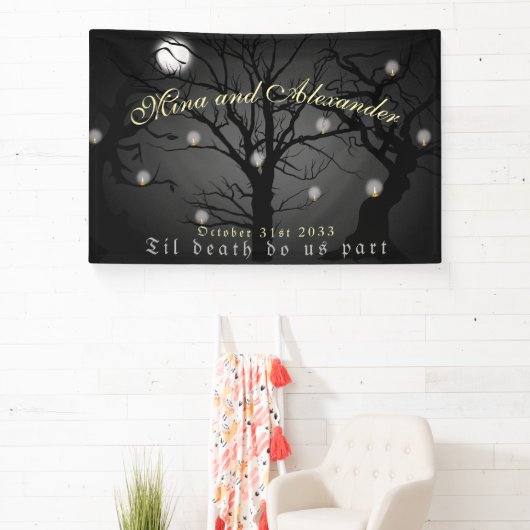 Dark Enchanted Forest Gothic Halloween Bruiloft Spandoek (Insitu)