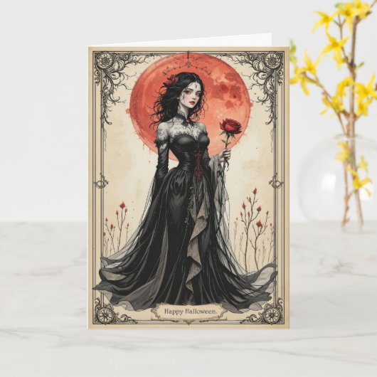 Dark Enchantress Halloween Gothic Glamour Elegance Kaart (Gele Bloem)