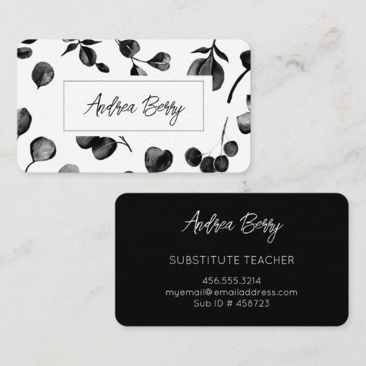 Dark Eucalyptus Substituut leraar Visitekaartje (Voorkant / Achterkant)