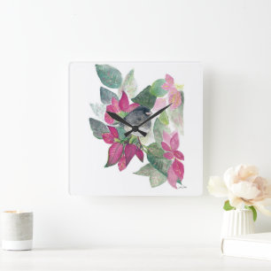 Dark Eyed Junco Bird Waterverf Art Vierkante Klok