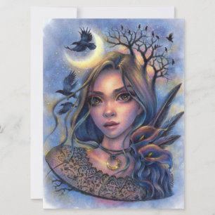 Dark Eyes Fairy Fantasy Moon Woman Art Kaart