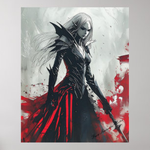 Dark Fantasy Elf Warrior Poster - Gotische muurkun