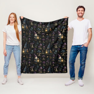 Dark Fantasy Gnome en paddenstoelenpatroon Fleece Deken