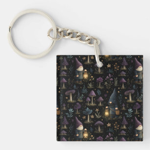 Dark Fantasy Gnome en paddenstoelenpatroon Sleutelhanger