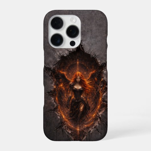 Dark Fire Angel iPhone 16 Pro Case Gothic Fantasy Hoesje (Achterkant)