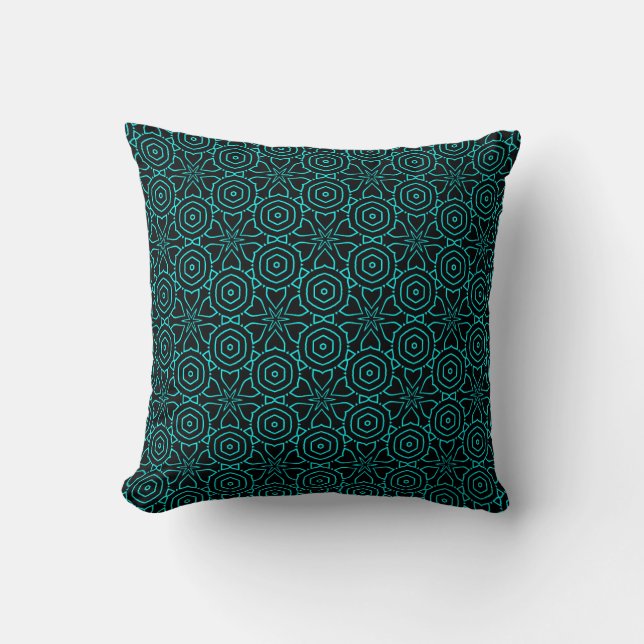 Dark Floral batik turquoise arabesque patroon Kussen (Voorkant)