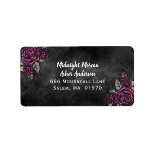 Dark Floral Black Wedding Address Etiket