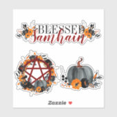 Dark Floral Blessed Samhain Pentacle & Pumpkins Sticker (Vel)