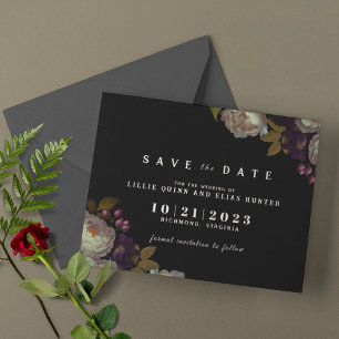 Dark Floral   Moody Classic Black en White Save The Date