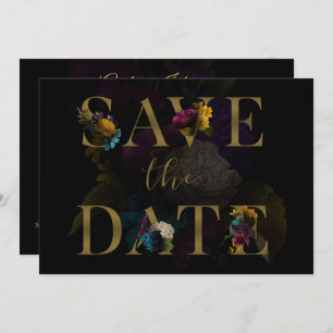 Dark Floral Moody Monogram Wedding Save the Date Kaart