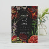 Dark Floral Moody Wedding Invitation Kaart (Staand voorkant)