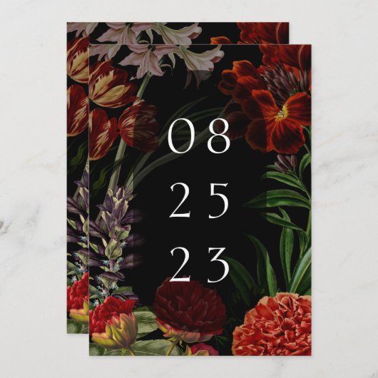 Dark Floral Moody Wedding Save The Date (Voorkant / Achterkant)