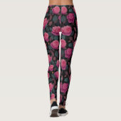 Dark Floral Pink Rose Pattern Leggings (Achterkant)