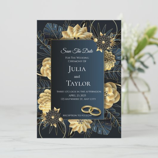  Dark Floral Save the Date Card (Staand voorkant)
