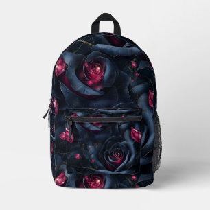 Dark Floral Seamless Pattern - Zwarte Rozen en rob Bedrukte Rugzak