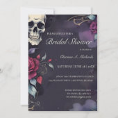 Dark Floral Skull & Rose Gothic Bridal Shower Kaart (Voorkant)