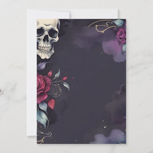 Dark Floral Skull & Rose Gothic Bridal Shower Kaart (Achterkant)