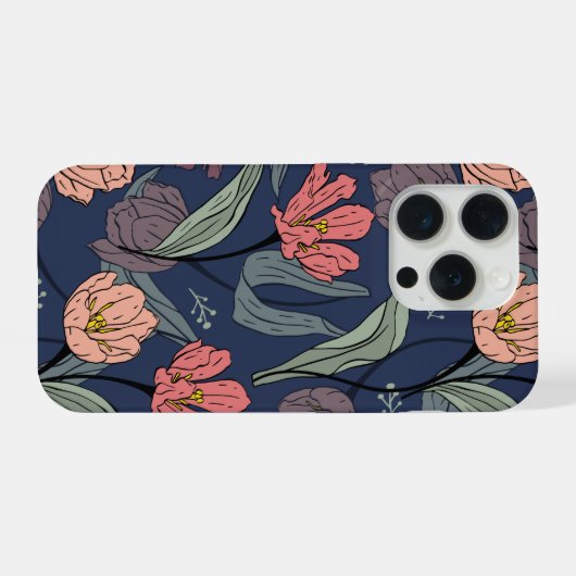 Dark Floral Tulip Pattern Phone Case (Verso Horizontal)