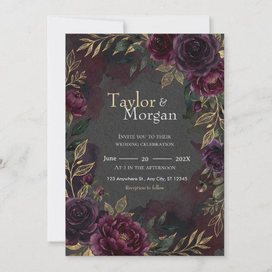 Dark-floral Wedding Invitation (Devant)
