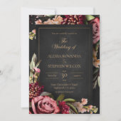 Dark Floral Wedding Invitation Kaart (Voorkant)