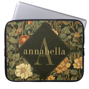  Dark Floral William Morris Monogram Laptop Sleeve
