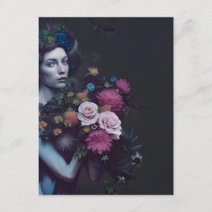 Dark Floral Woman Briefkaart