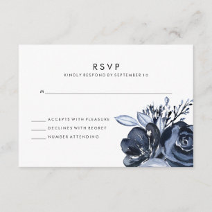 Dark Floral Zwarte Waterverf-weddenschap RSVP Kaartje