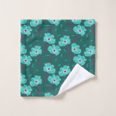 Dark Florals Blauwgroen Bad Handdoek (Wasdoekje)