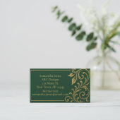 Dark Forest Green & Gold QR Code Carte de visite (Debout devant)